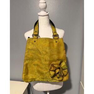 SMATERIA Yellow Textured Tote Bag Floral Accent Shoulder Bag